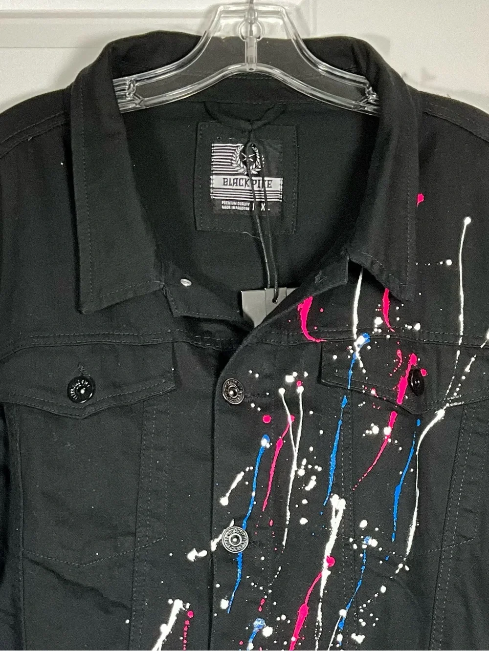 Black Pike Jacket Size XL Black Paint-Splatter Denim Shirt Jacket